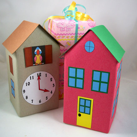 Recycled milk cartons - gift box, cuckoo clock and house