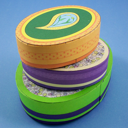 Oval boxes made with printable patterns