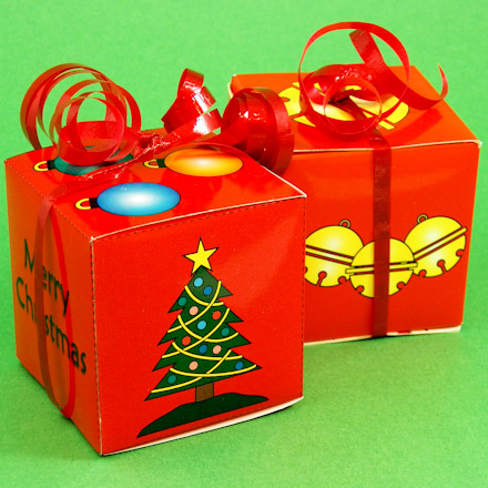 Jingle bell and Christmas tree gift boxes