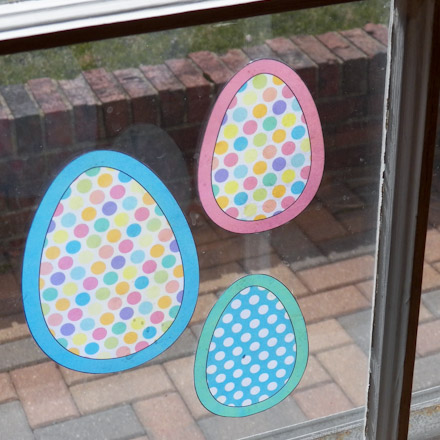 Dotted Easter egg suncatchers that are waxed