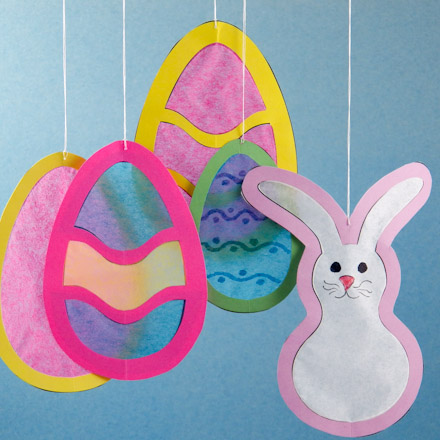 Egg- and bunny-shaped suncatchers for Easter