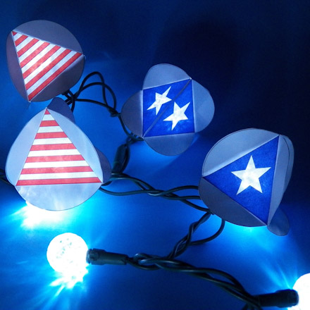 Stars and stripes tetrahedron used as string light covers