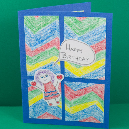 Kids' Four Patch Birthday Card - crayon