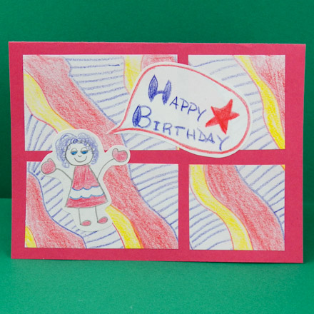 Kids' Four Patch Birthday Card - colored pencil