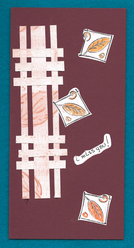 Example card with strip woven from decorative paper