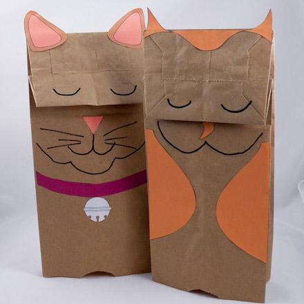 Cat and Owl Paper Bag Puppets
