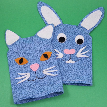 Fabric Mitt Hand Puppets - rabbit and cat