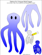 Printable pattern for octopus puppet, shades of blue