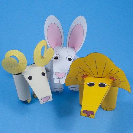Three-Finger Puppets -bighorn sheep, rabbit, lion