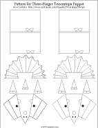 Printable pattern for triceratops finger puppet - black & white