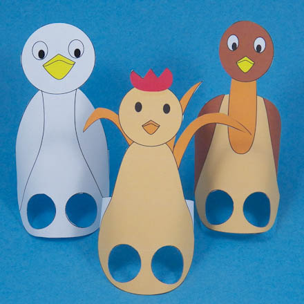 Two-Finger Puppets - chicken, emu and crow