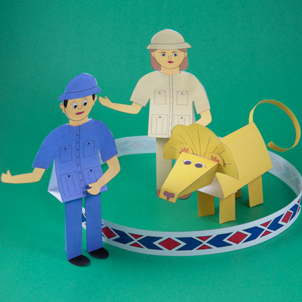 3D Paper Circus Lion and Lion Tamer