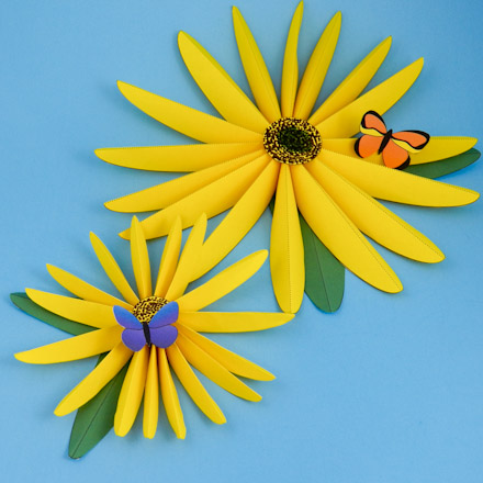 Paper Sunflowers with leaves and butterflies