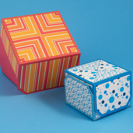Interlocking boxes made from patterns with designs