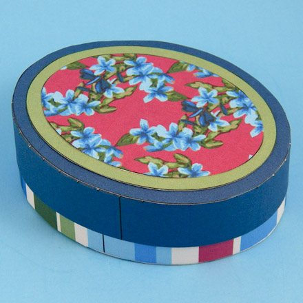 Oval box in blue with flowers