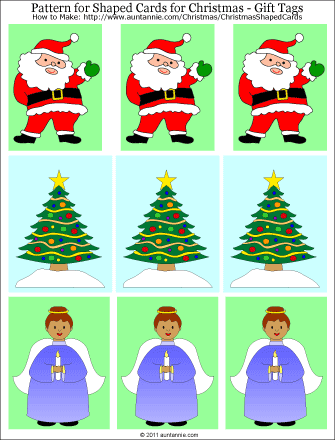 Gift tags printables with Santa, pine tree and angel designs