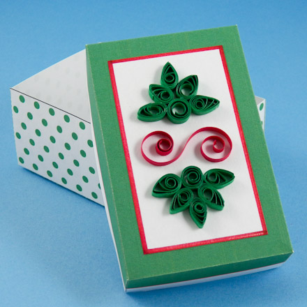 Christmas box with hoiday quilling decoration