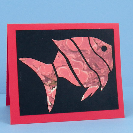 Cut-apart fish paper cut made of marbled paper