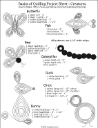 Quilling project sheet of various creature designs 