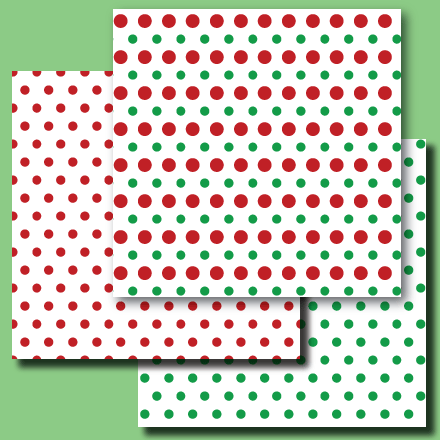Polka dot papers in reds and greens for Christmas