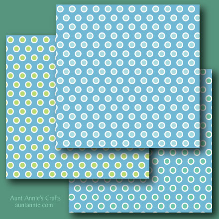 White Plus Blue or Green Dots on Blue digital papers
