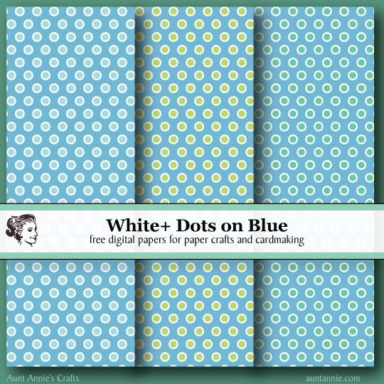 White Plus Blue or Green Dots on Blue digital paper downloads