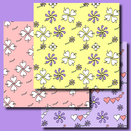 Flowers and Quad-Hearts digital papers