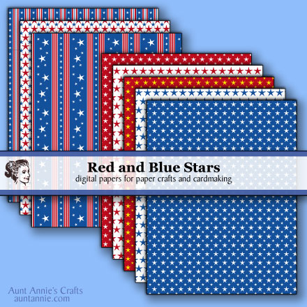 Red, white and blue stars digital paper downloads