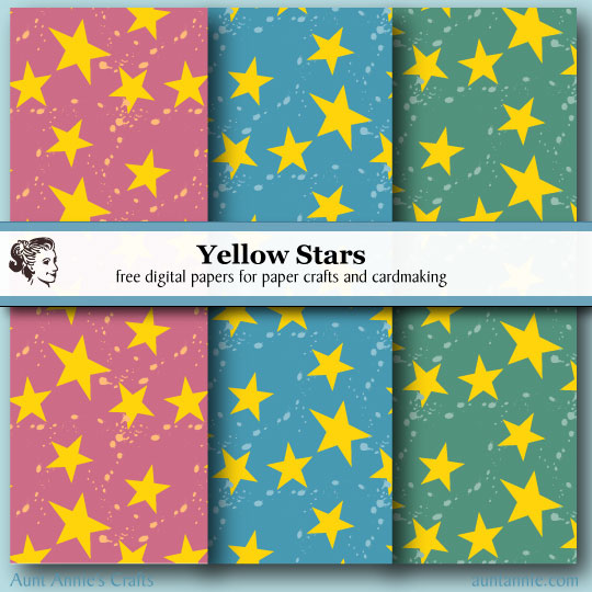 Digital paper downloads: Yellow stars on pink, green, or blue backgrounds