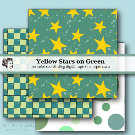 Yellow Stars on Green digital paper and coordinating papers