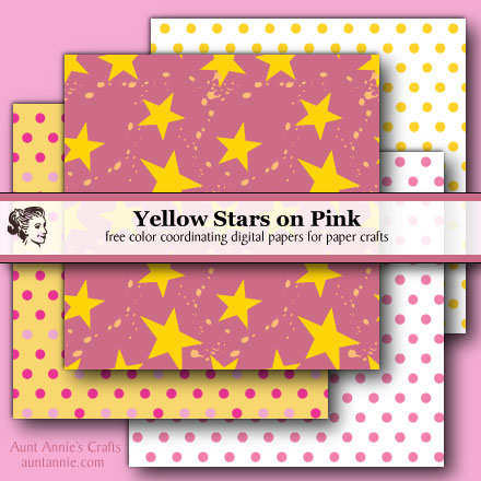 Yellow Stars on Pink digital paper and coordinating papers
