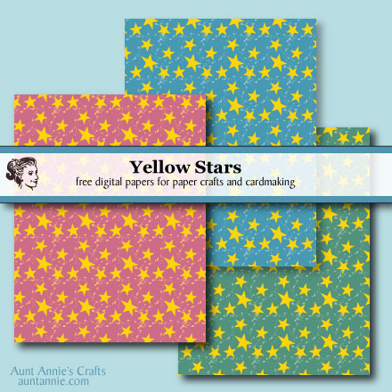 Three digital papers: Yellow stars with splashes on pink, green, or blue backgrounds