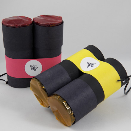 Multicolor binoculars made with toilet paper tubes