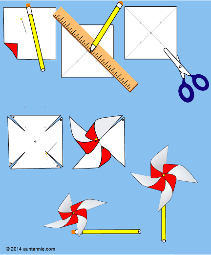 Illustration of how to make the Easy Pinwheel