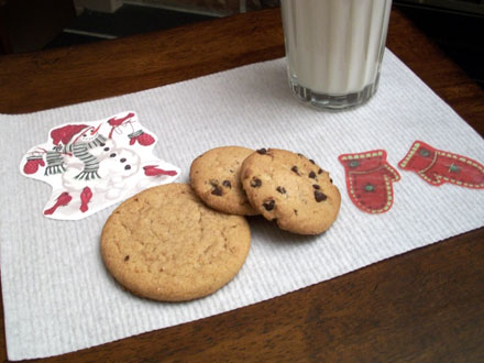 Milk and cookie placemat with snowman and mitten cutouts