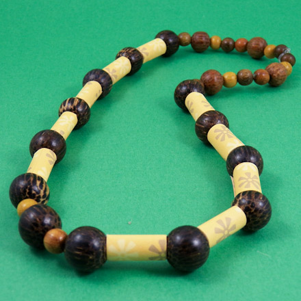 Straw and wooden bead necklace