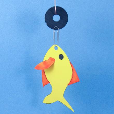 Fish with paper clip picked up by a magnet
