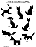 Printable cats and dogs tangram puzzle sheet