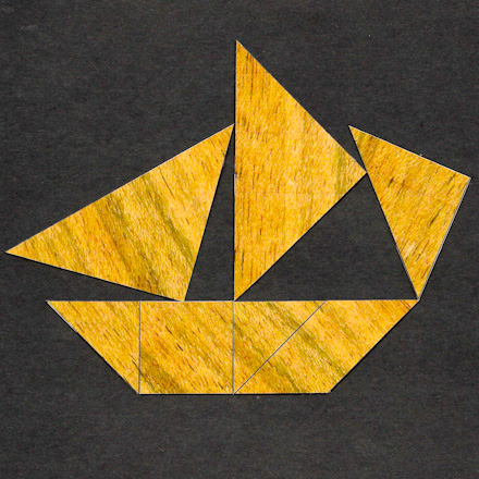 Wood grain tangram set - sailboat