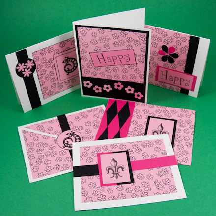 Card set using pink and black patterned paper