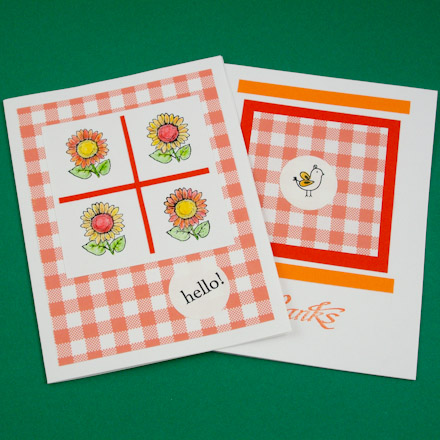 Greeting cards made using red-orange gingham check ePaper