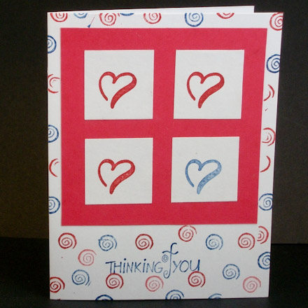 Repeat card using heart stamp - four images on single mat