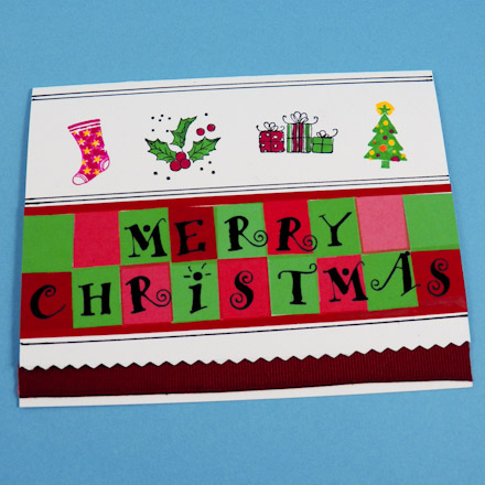 Example ribbon edge Christmas cards using checkerboard borders