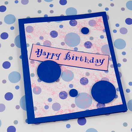 Card made with Mixed Blue Dots ePaper sponged with pink