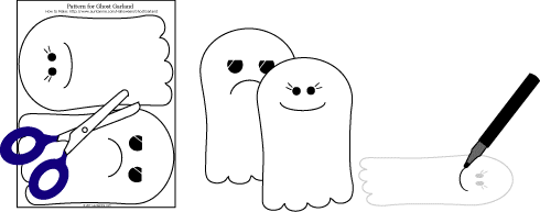 Cut out ghosts and draw eyes and mouth on reverse side.