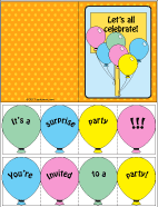 Party invitation pop-up card with balloon pop-up