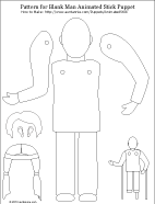 Printable pattern for blank man animated stick puppet