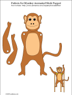 Printable pattern for monkey animated stick puppet