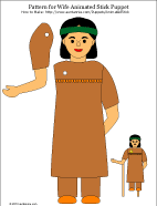 Printable pattern for Native American woman animated stick puppets