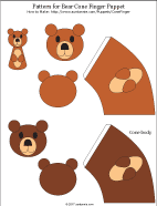 Printable pattern for bear paper cone finger puppet